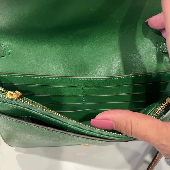 NWOT Tory Burch Fleming Soft Straw Wallet Crossbody - Arugula Green Chain Bag - Picture 9 of 12